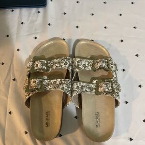 Michael Kors Floral Gold and Cream Sandals